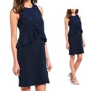 NWT Gibson And Latimer Women's Navy Blue Sleeveless Ruffled Shift Dress